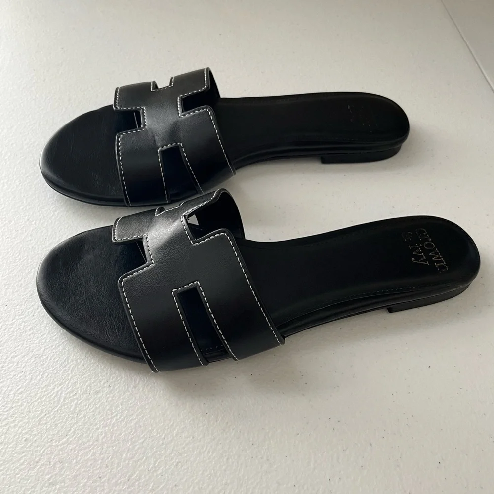 Crown & Ivy Women’s Black Slip-On Comfort Sandals | Size 8.5 | Spring | Low Heel - Picture 6 of 14